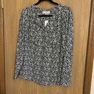 LOFT Black and White and Tan Patterned Blouse